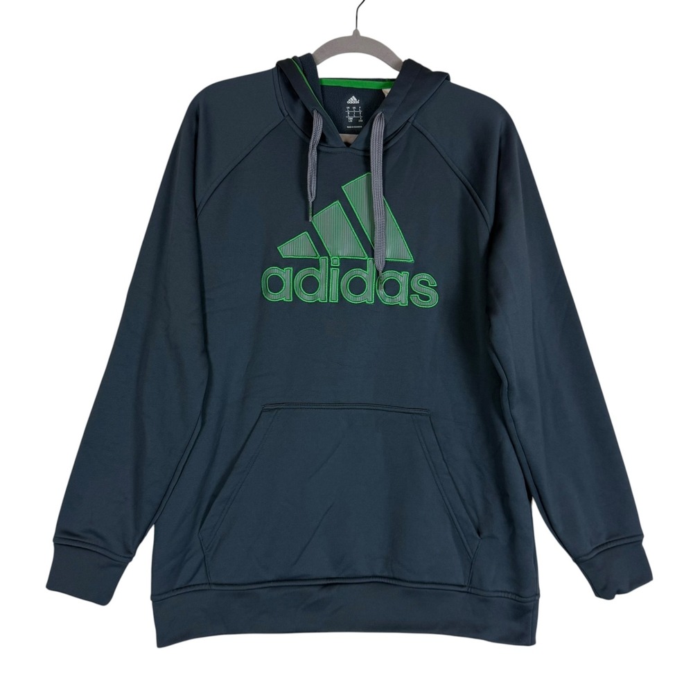 Adidas Hoodie Mens Large Gray Pullover Fleece Big Logo Kangaroo Pocket Athletic